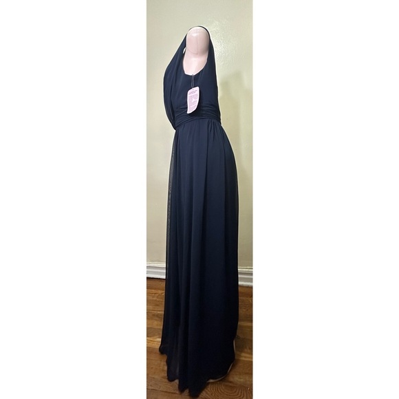NWT Dessy Collection Blue Pleated V-Neck Gown - Picture 5 of 16